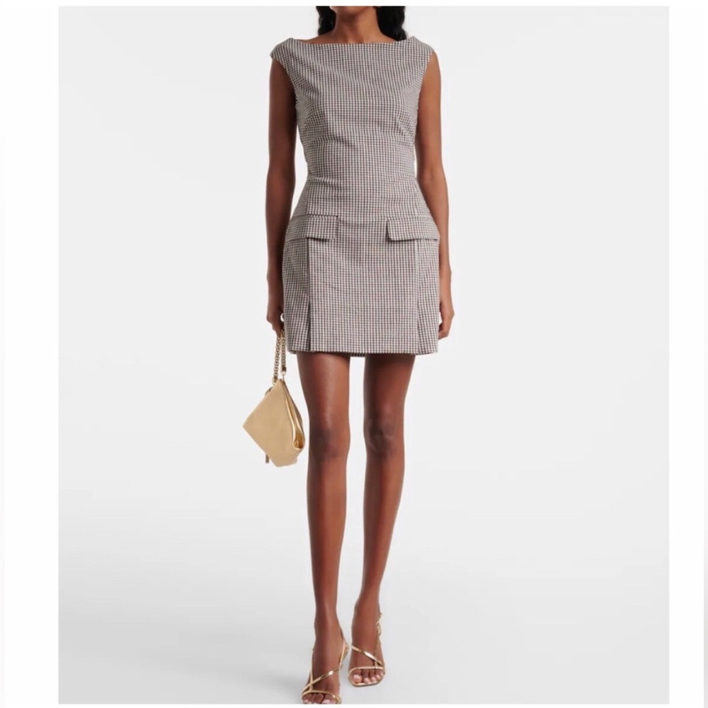 Caroline Constas Brown Gingham Mini Dress